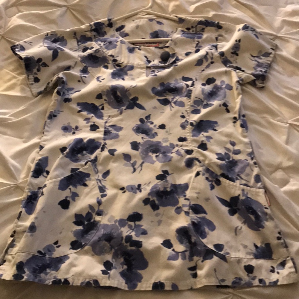 Unique floral scrub top